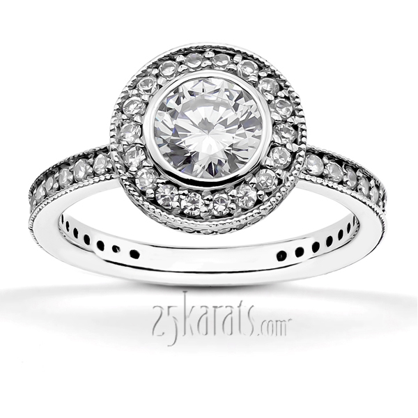 14K white gold Traditional Pave Set Mill Grain Engagement Ring (5/8 ct. tw.) - main view
