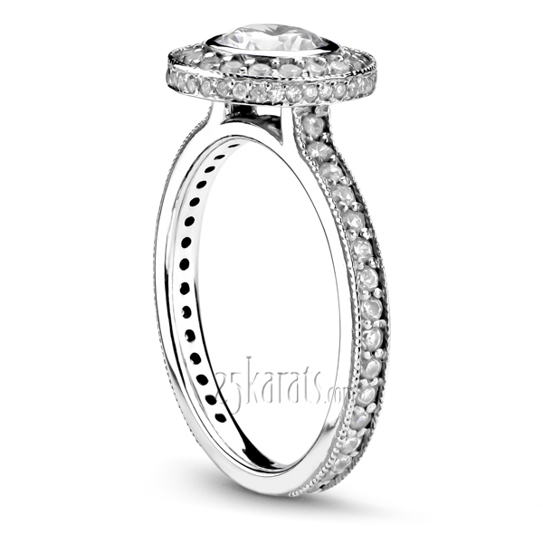 14K white gold Traditional Pave Set Mill Grain Engagement Ring (5/8 ct. tw.) - alternate view 2