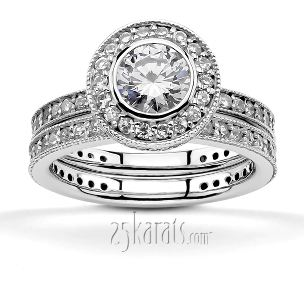 14K white gold Traditional Pave Set Mill Grain Engagement Ring (5/8 ct. tw.) - alternate view 5