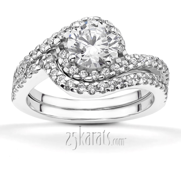 14K white gold Bypass Shank Halo Diamond Bridal Ring (1/4 ct. tw.) - alternate view 4