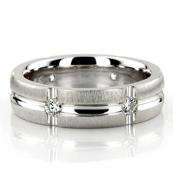 14K white gold 7mm. cross satin diamond-classic-round-wedding-band - main view