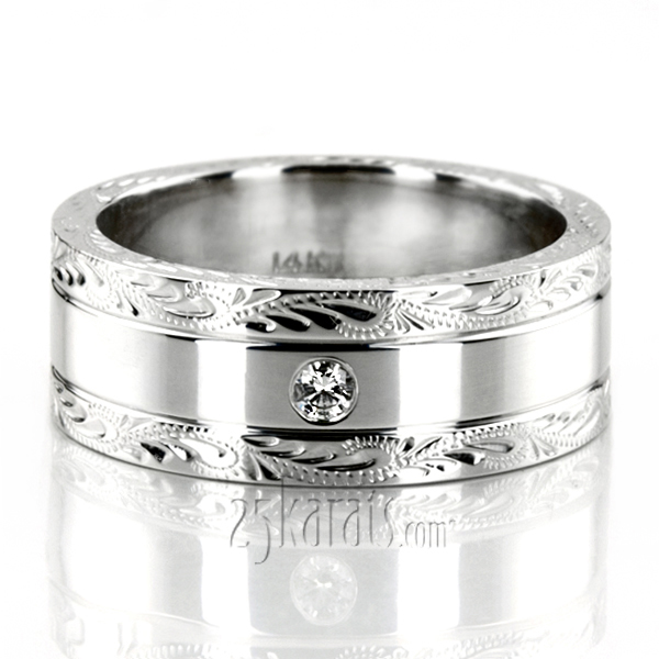 Floral Design Unisex Diamond Wedding Band