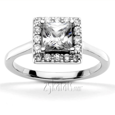 Halo Style Bead Set Diamond Engagement Ring Princess Cut Center