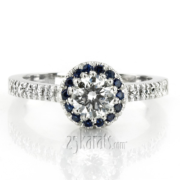 Classic Halo Engagement Ring With Sapphire And Diamond Accent (1/4 ct. t.w.)