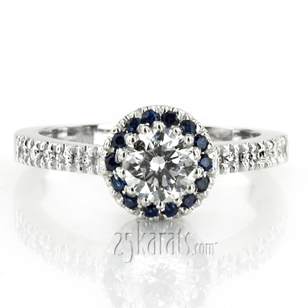 14K white gold Classic Halo Engagement Ring With Sapphire And Diamond Accent (1/4 ct. tw.) - main view