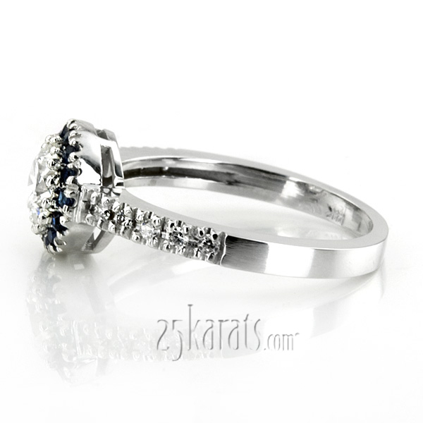 14K white gold Classic Halo Engagement Ring With Sapphire And Diamond Accent (1/4 ct. tw.) - alternate view 2