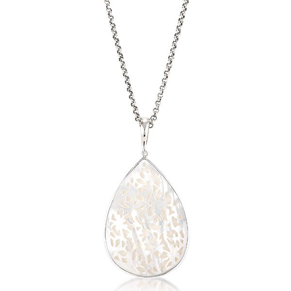 Sterling Silver laser cut white mother of pearl necklace/pendant - view 1