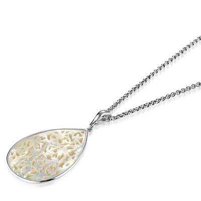 Sterling Silver laser cut white mother of pearl necklace/pendant 1 thumbnail 2
