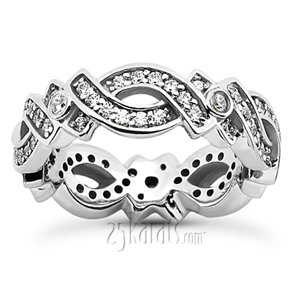 14K white gold Elegant Bead Set Eternity Wedding Band (0.72 ct. tw.) 2 - main view
