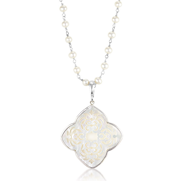 Sterling Silver laser cut white mother of pearl necklace/pendant