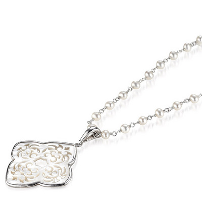 Sterling Silver laser cut white mother of pearl necklace/pendant thumbnail 2