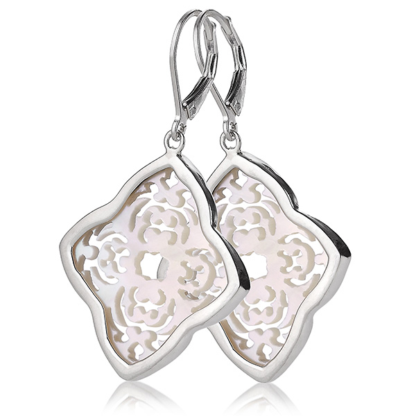 Sterling Silver laser cut white mother of pearl earrings