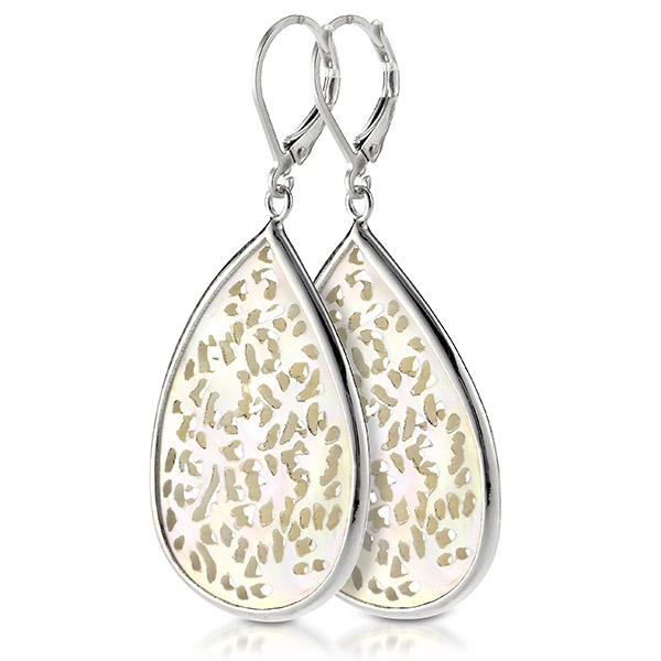 Sterling Silver laser cut white mother of pearl earrings - view 1