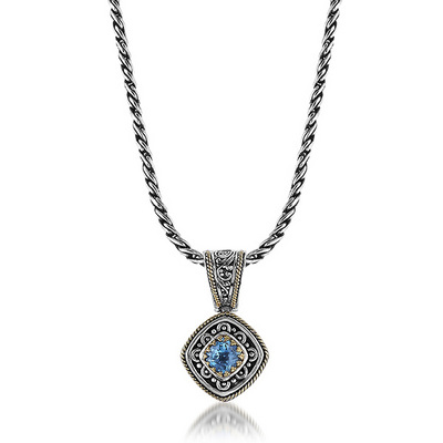 Sterling Silver and 18k yellow gold blue topaz necklace/pendant