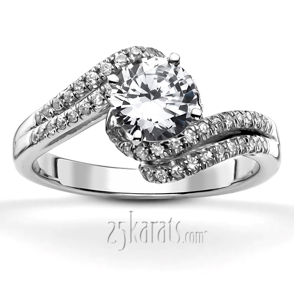 14K white gold Micro Pave Set Split Shank ByPass Diamond Engagement Ring (1/3 ct. tw.) - main view