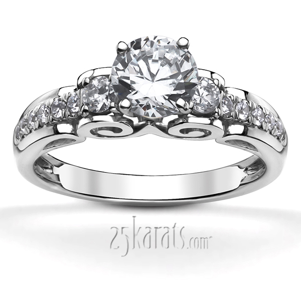 14K white gold Micro Pave Scroll Diamond Engagement Ring (1/3 ct. tw.) - main view
