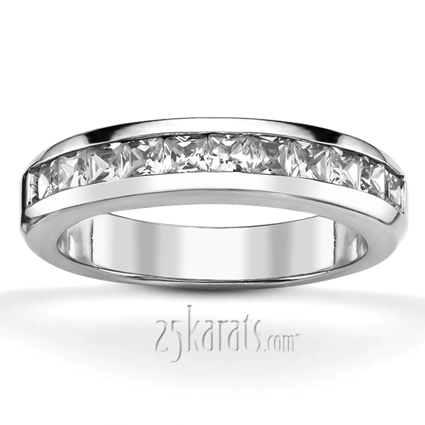 14K white gold Classic Channel Set Princess Cut Diamond Ladies Wedding Band(2.00 ct. tw.) - main view