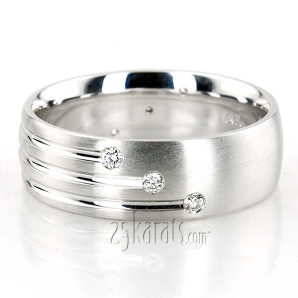 Triple Incised Diamond Wedding Ring 