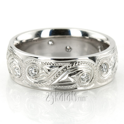 Floral Carved Diamond Wedding Band