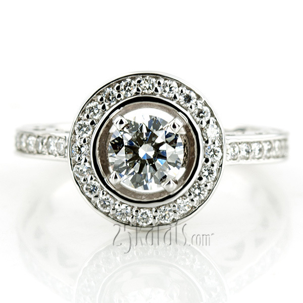 14K white gold Halo Style Filigree Diamond Engagement Ring (0.31 ct. tw.) - alternate view 7