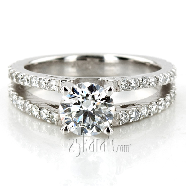 14K white gold Split Shank Shared Bead Set Diamond Engagement Ring (1/2 ct. tw.) - main view