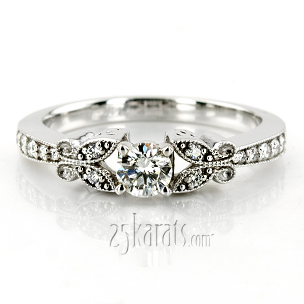 14K white gold Pave Set Mill Grained Edge Engagement Ring (0.16 ct. tw.) - alternate view 29