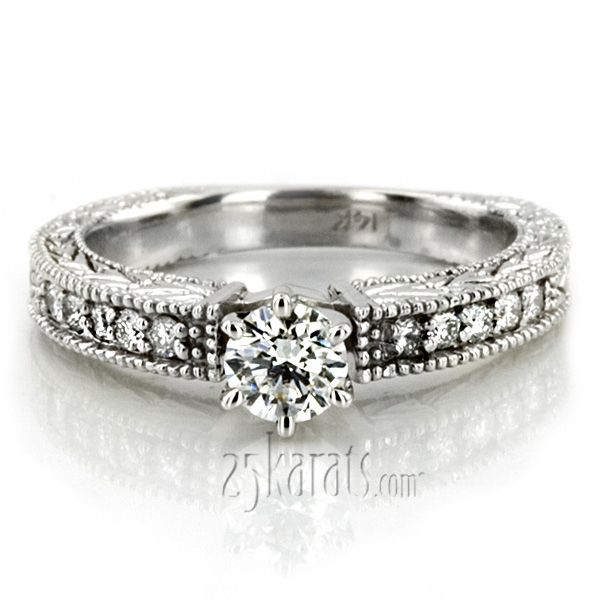 14K white gold Antique Engraved Diamond Engagement Ring (0.20 ct. tw.) - alternate view 5