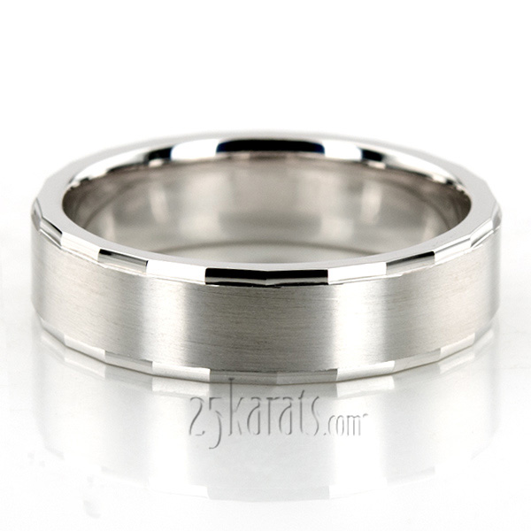 Angular-cut Edge Satin Basic Carved Wedding Ring 