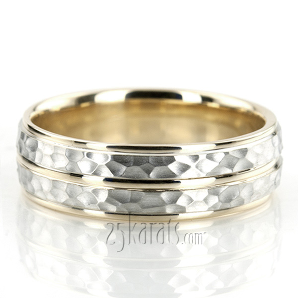 Hammered Basic Carved Wedding Band 