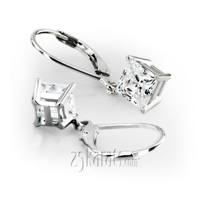 Four Prong Basket Setting Dangle Stud Earrings with a Perfect Pair of Princess I-SI3 Diamonds (0.25 ct. tw.)