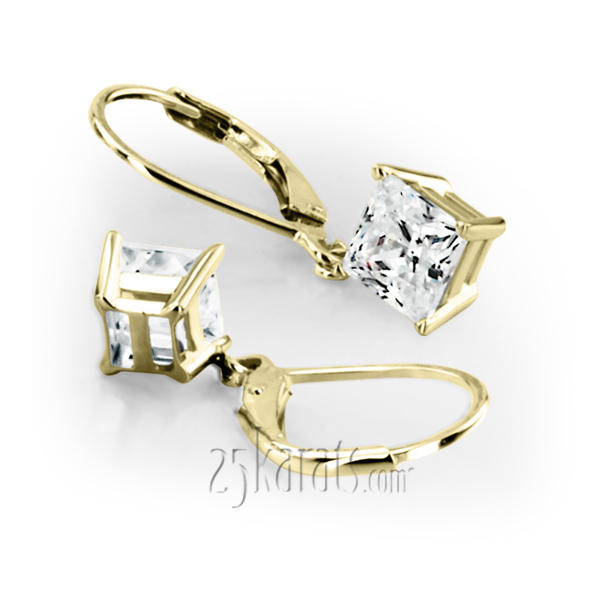 14K gold Four Prong Basket Setting Dangle Stud Earrings with a Perfect Pair of Princess I-SI3 Diamonds (0.50 ct. tw.) - alternate view 2