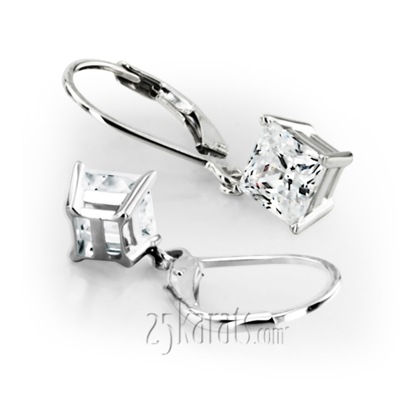 Four Prong Basket Setting Dangle Stud Earrings with a Perfect Pair of Princess GH-SI1 Diamonds (1.00 ct. tw.)