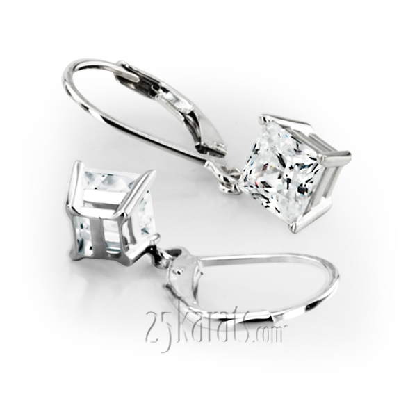 Four Prong Basket Setting Dangle Stud Earrings with a Perfect Pair of Princess GH-SI1 Diamonds (1.00 ct. tw.) - view 1