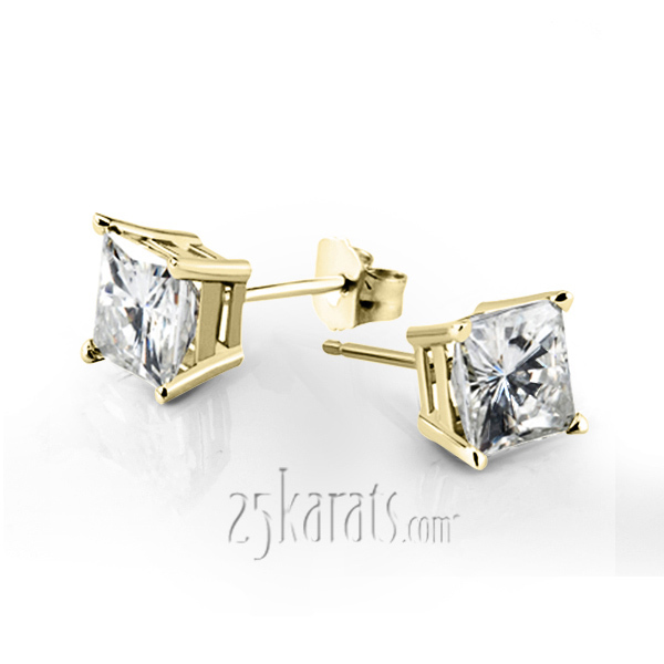 14K gold Perfect Pair Diamond Stud Earrings Princess Cut H SI2 diamonds (1.25 ct. tw.) - alternate view 2