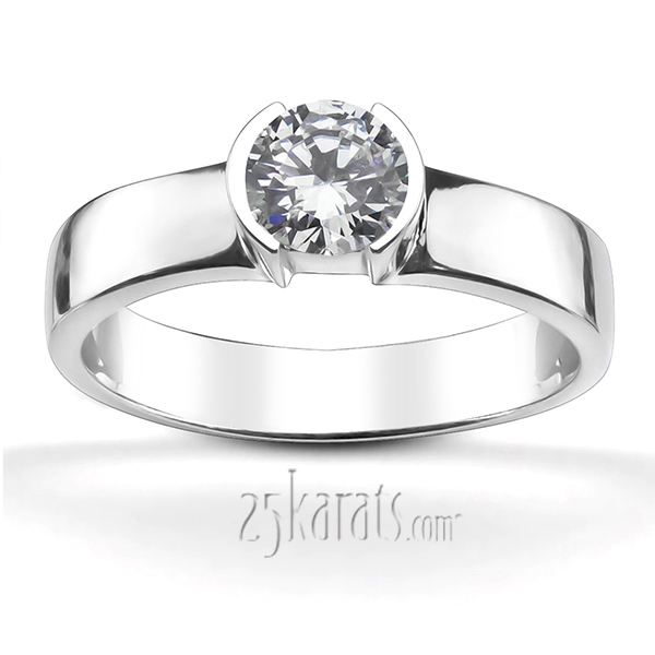 14K white gold Half Bezel Solitaire Engagement Ring 1 - main view