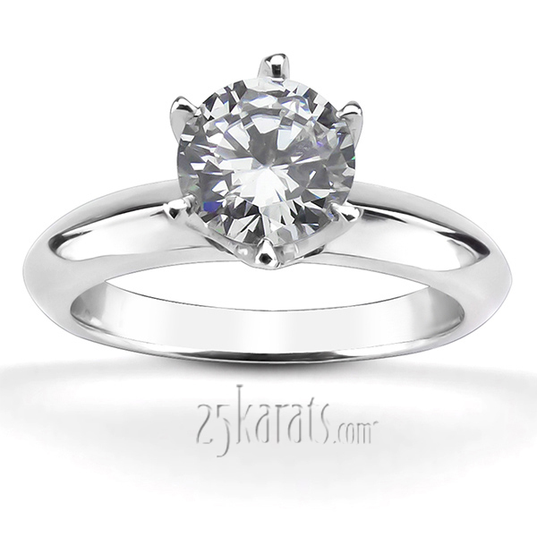 14K white gold Classic Knife Edge Designer Center Head Solitaire Diamond Engagement Ring - main view