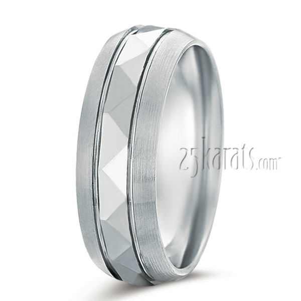 Modern Basic Carved Wedding Band - main view