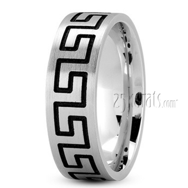 Flat Greek Key Wedding Band