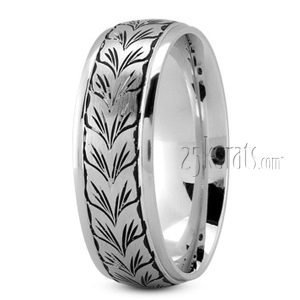 Leaf Design Hand Engraved Wedding Band - view 2