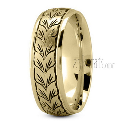 Leaf Design Hand Engraved Wedding Band - view 3 thumbnail
