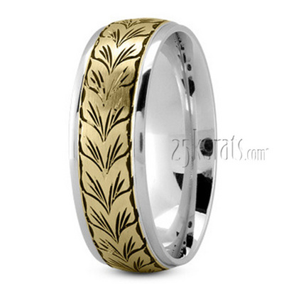 Leaf Design Hand Engraved Wedding Band - main view thumbnail