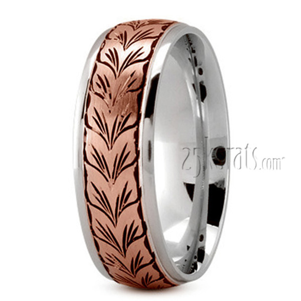 Leaf Design Hand Engraved Wedding Band - view 6