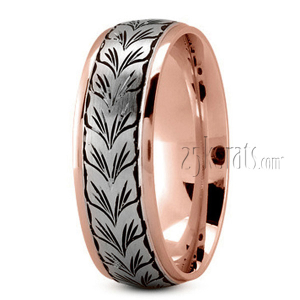 Leaf Design Hand Engraved Wedding Band - view 7