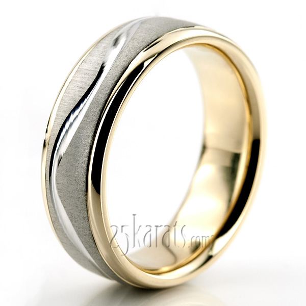 14K white-yellow-white gold 6.5mm cross satin two-tone-wedding-band - alternate view 7