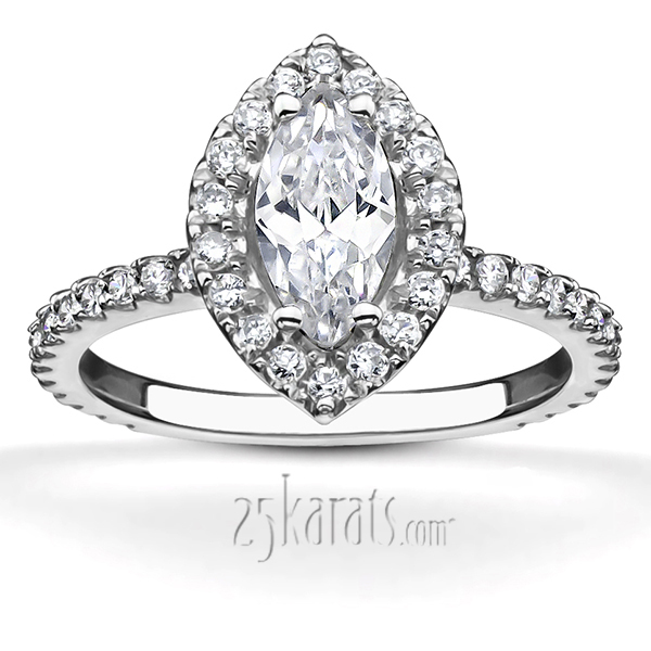 14K white gold Marquise Center Micro Pave Set Diamond Engagement Ring (0.56 ct. tw.) - main view