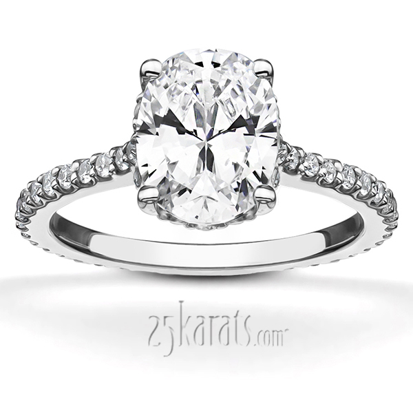 14K white gold Pave Set Oval Diamond Engagement Ring (1/3 ct. tw.) - main view
