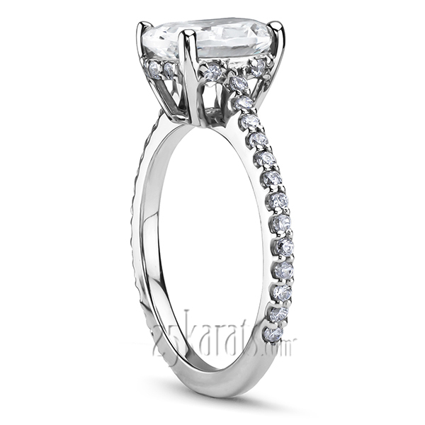14K white gold Pave Set Oval Diamond Engagement Ring (1/3 ct. tw.) - alternate view 2