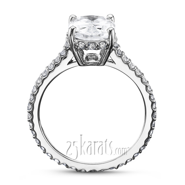 14K white gold Pave Set Oval Diamond Engagement Ring (1/3 ct. tw.) - alternate view 4