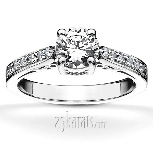 14K white gold Scroll Design Basket Bead Set Diamond Engagement Ring (1/6ct. tw.) - main view
