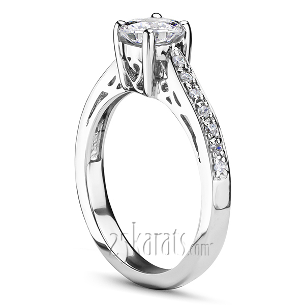 14K white gold Scroll Design Basket Bead Set Diamond Engagement Ring (1/6ct. tw.) - alternate view 2